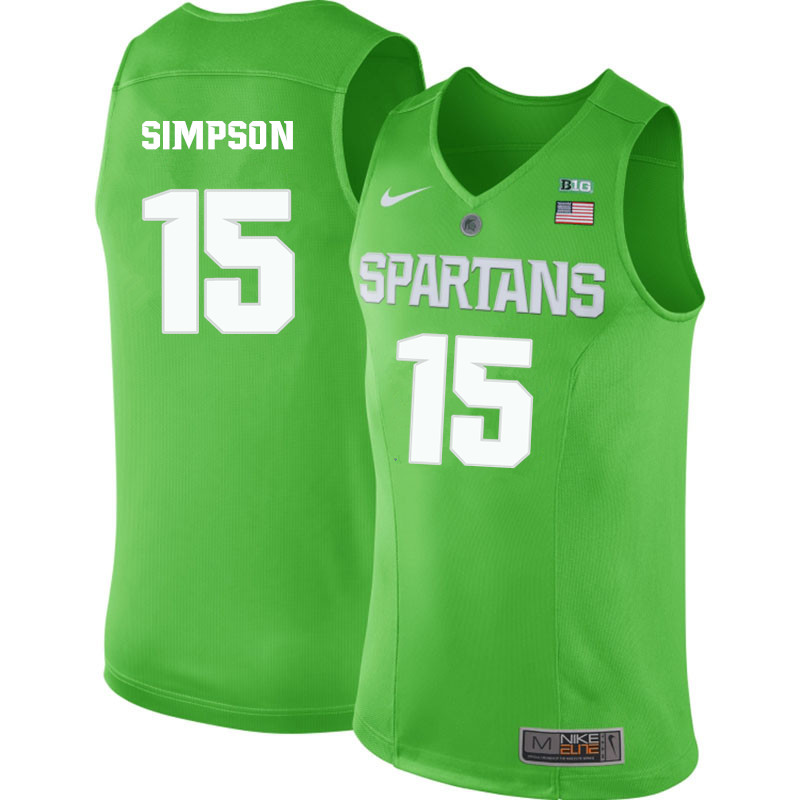 Men Michigan State Spartans #15 Ralph Simpson NCAA Nike Authentic Green 2019-20 College Stitched Basketball Jersey JZ41B10GV